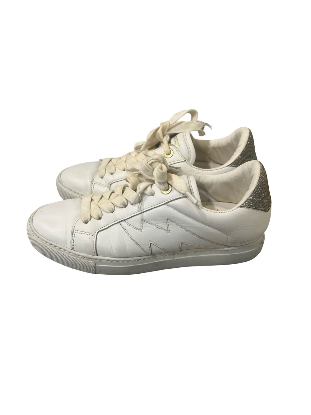 Zadig & Voltaire White Leather Sneakers with Silver Glitter size 38 US 7